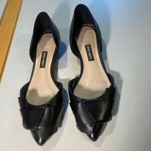 Nine West - Size 6M - Women's Solevieve Black leather D'Orsay Flats Pointed Toe